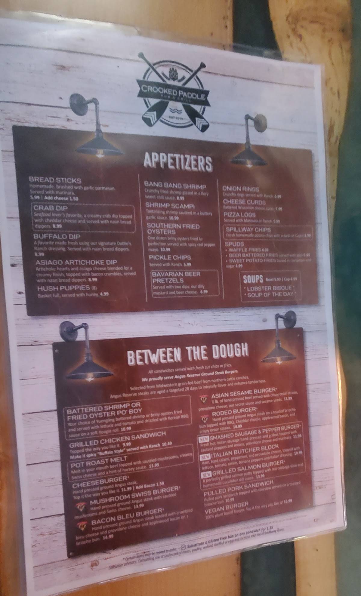 Menu at The Crooked Paddle pub & bar, Linesville