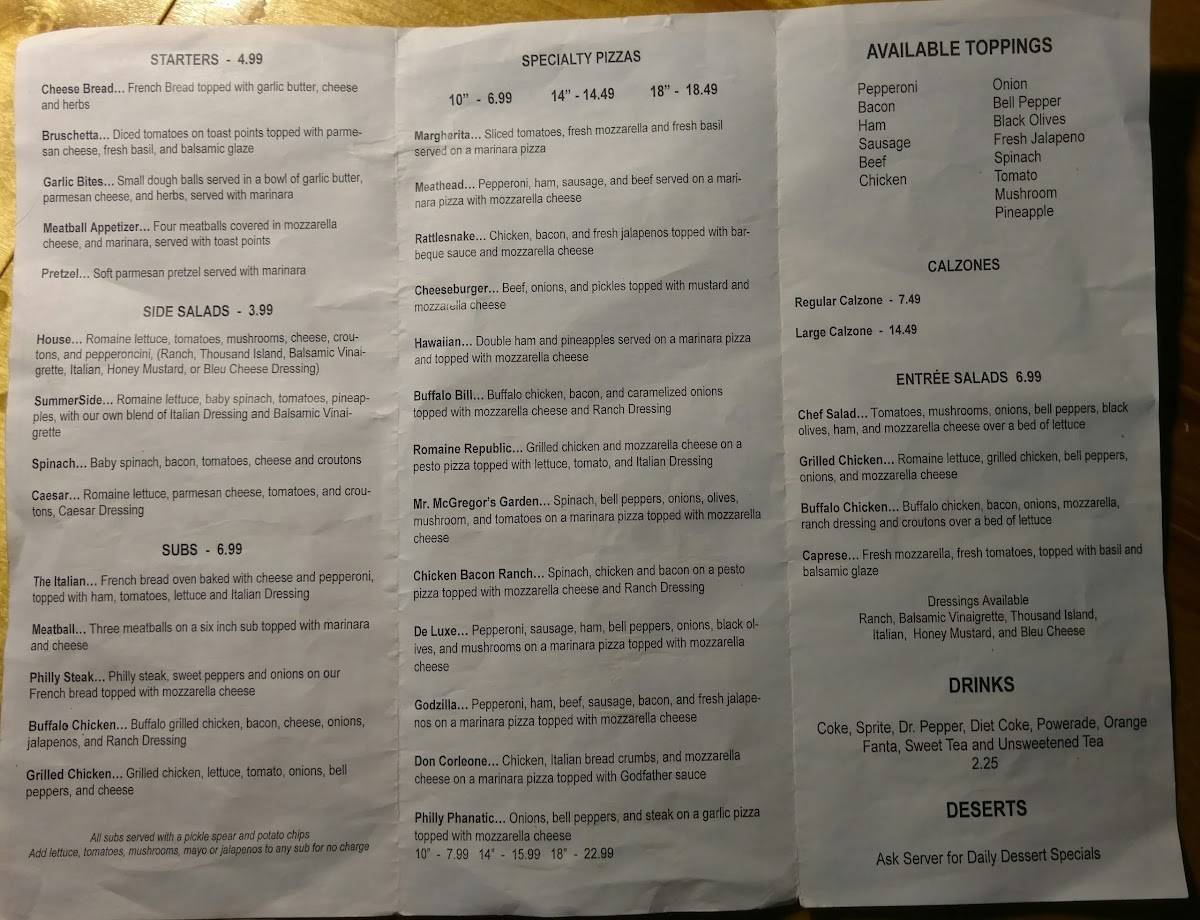 Menu at The Crushed Tomato pizzeria, Summerville