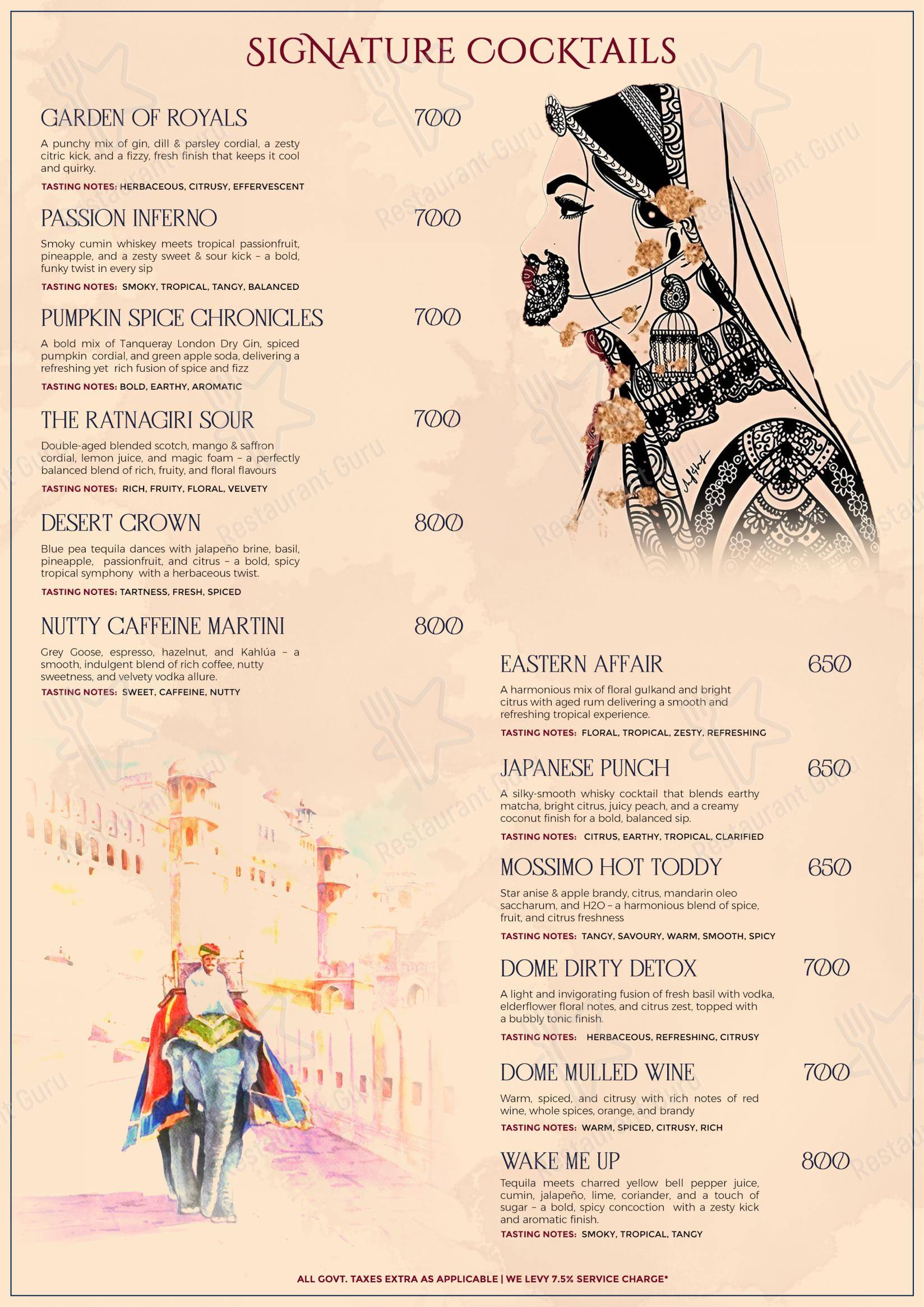 Menu bar for The Dome in Jaipur