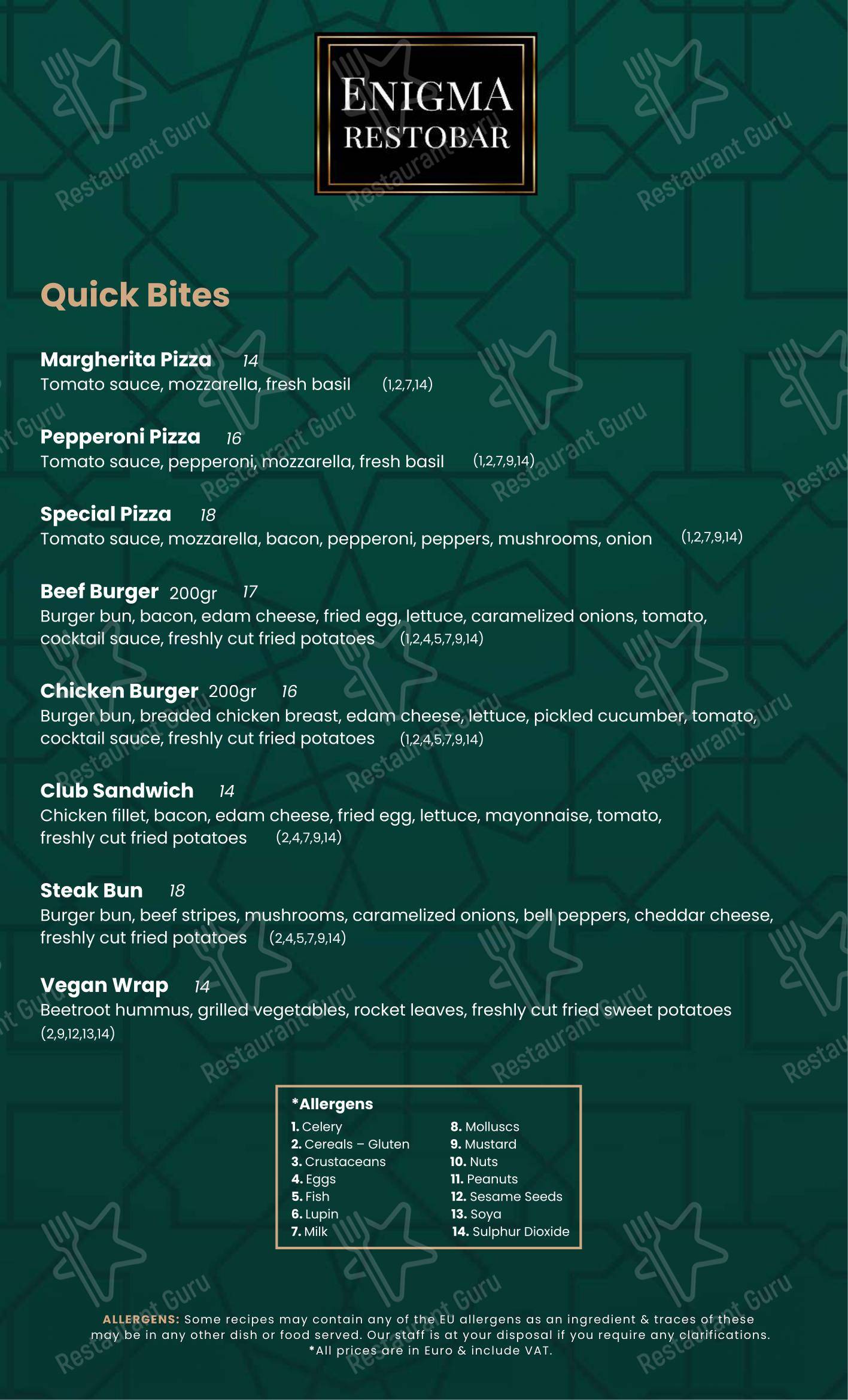 Menu pour The Enigma Restobar - 菜单