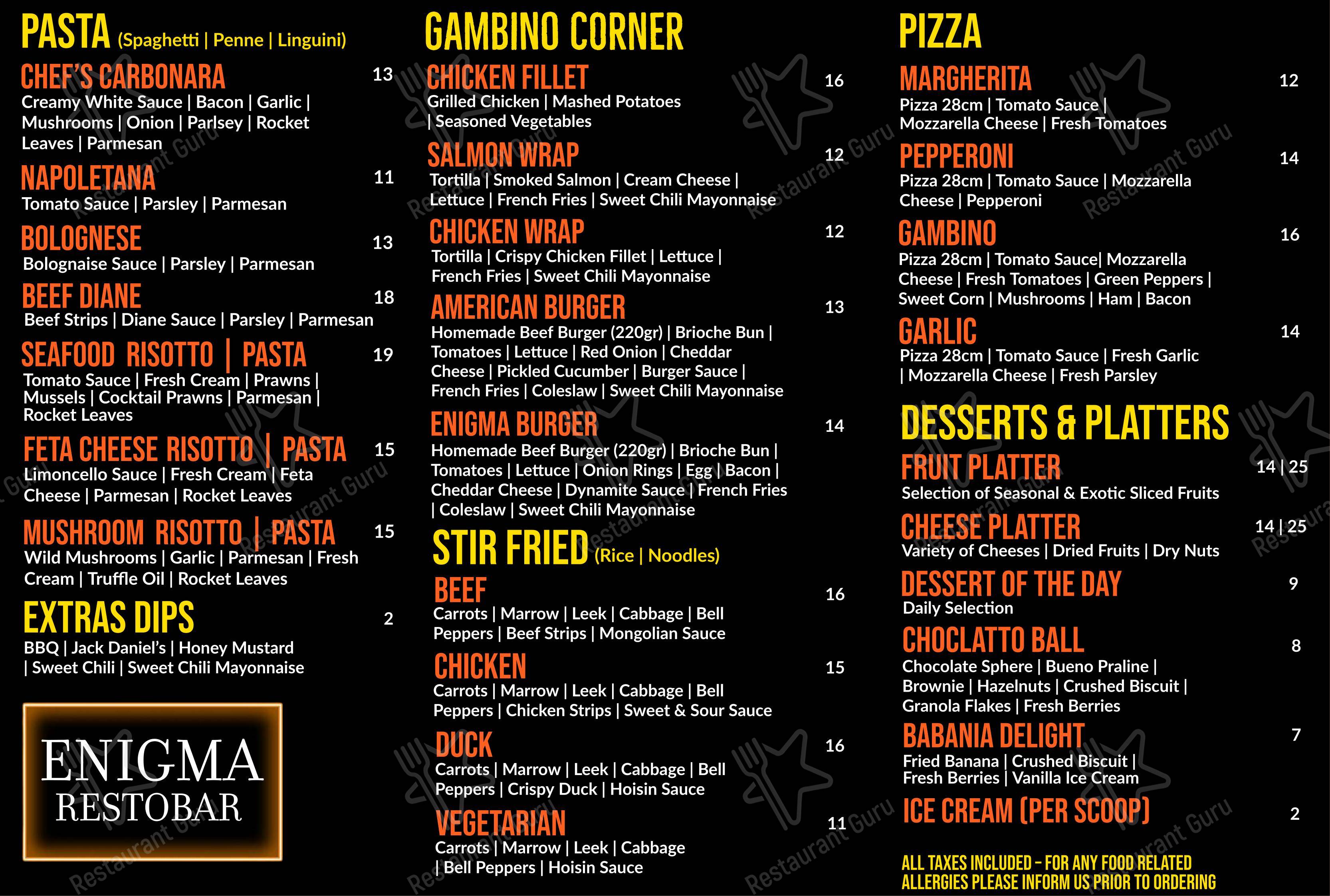 The Enigma Restobar dans Larnaca - Ночное меню