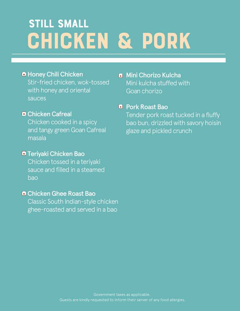 The Fishermans Wharf menu