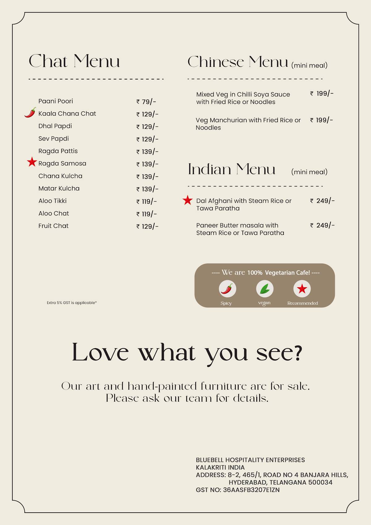 The Gallery Cafe menu