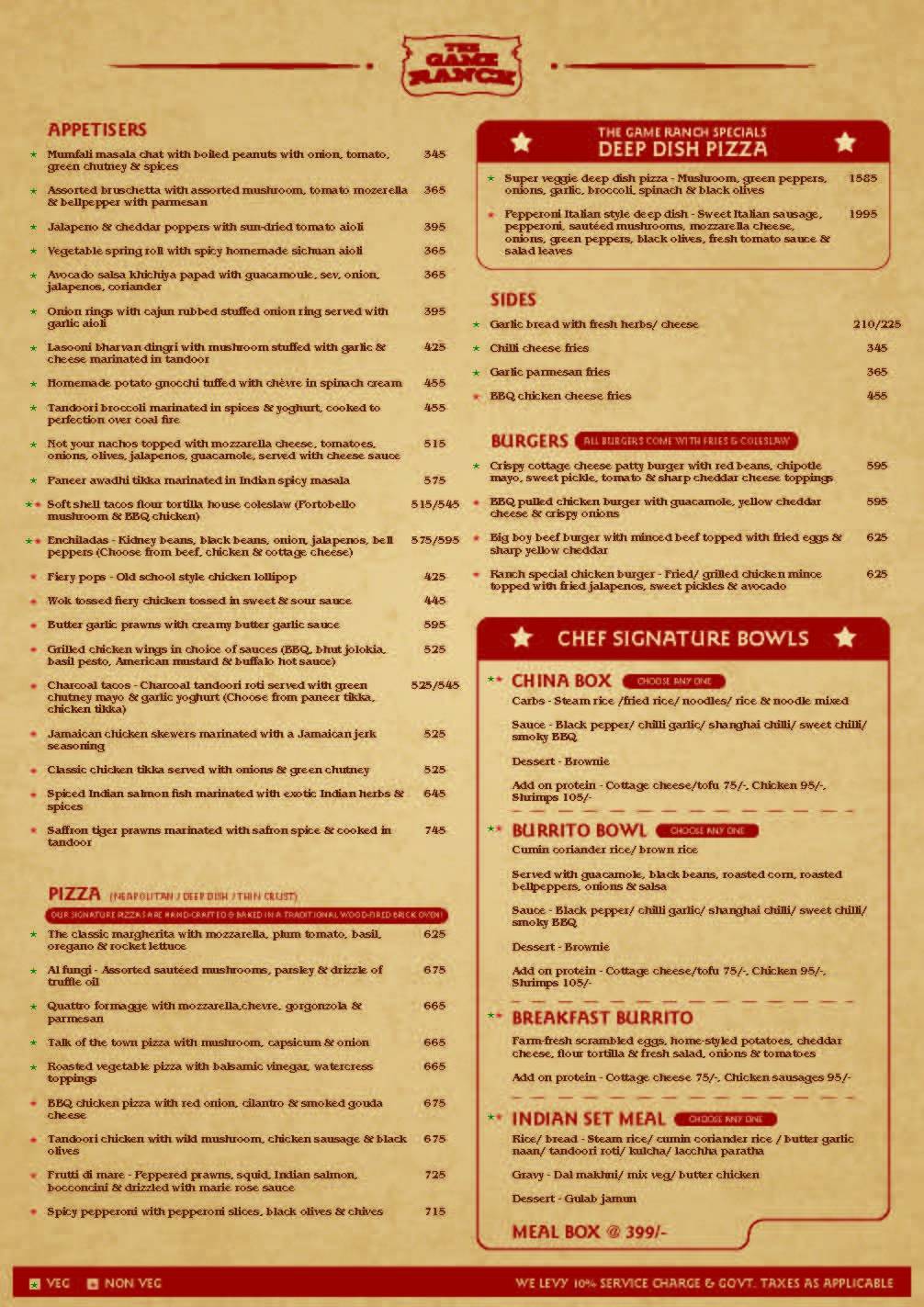 The Game Ranch (Vasai) menu