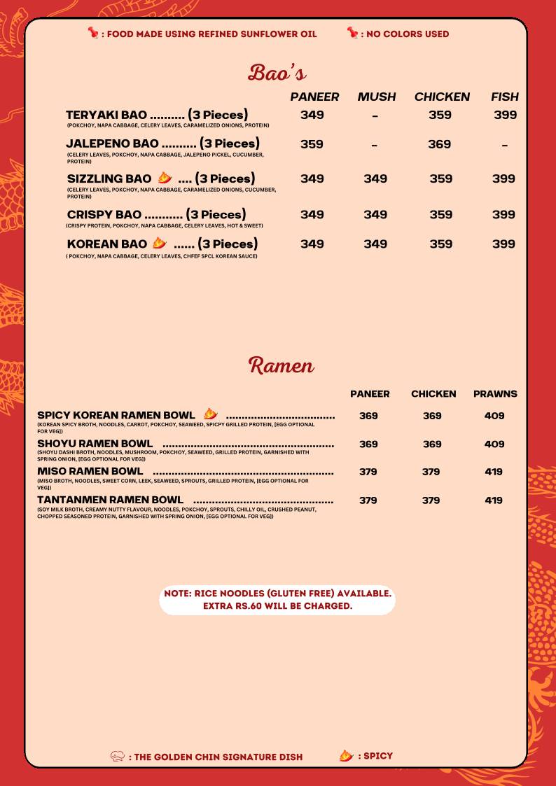 The Golden Chin menu