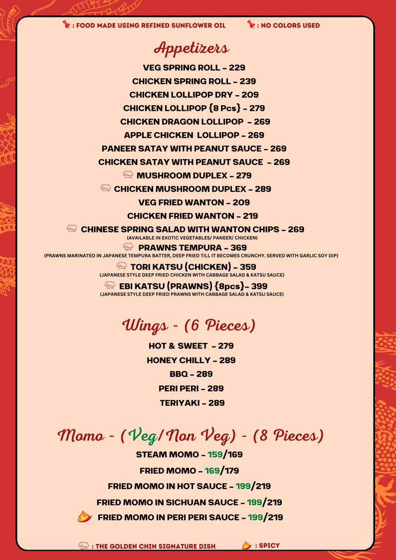The Golden Chin menu
