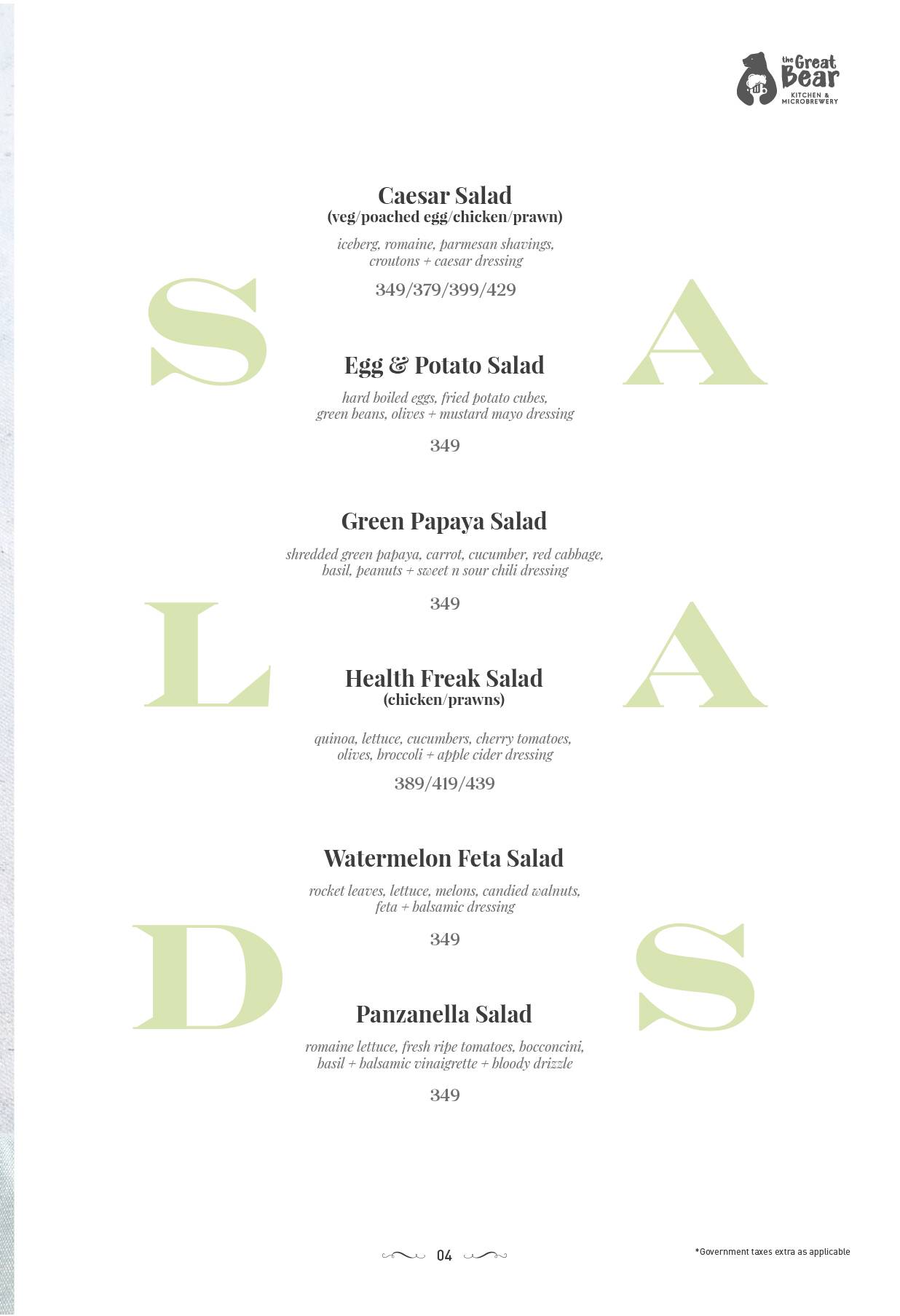 The Great Bear Kitchen & Microbrewery menu