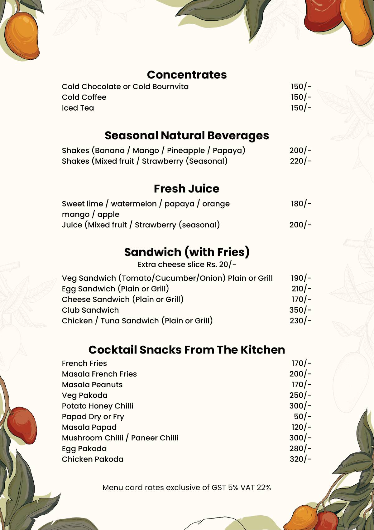 The Great Mango Tree menu