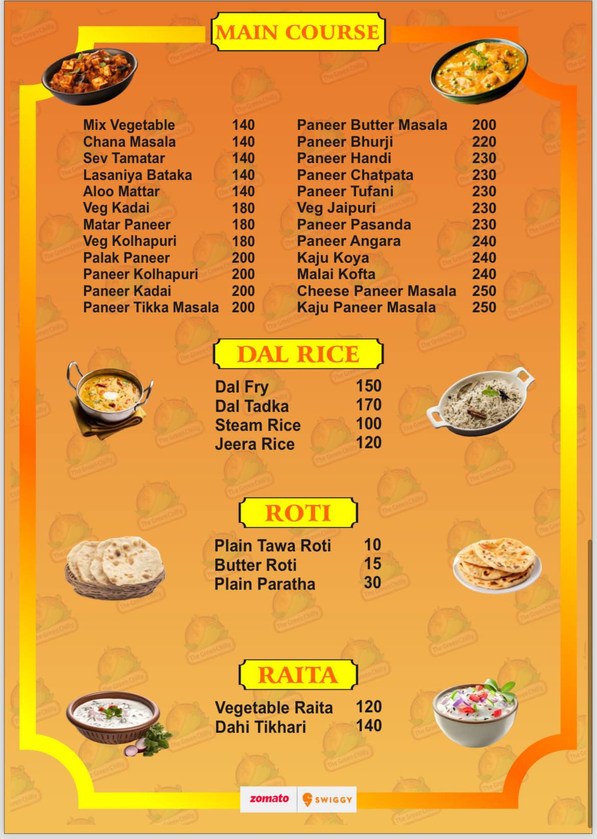 The Green Chilly menu