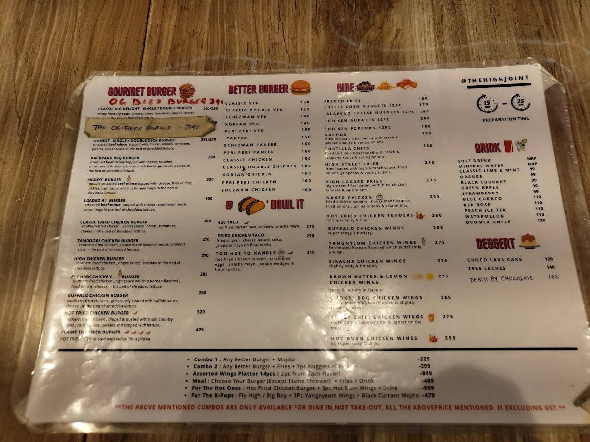 The High Joint Navalur menu