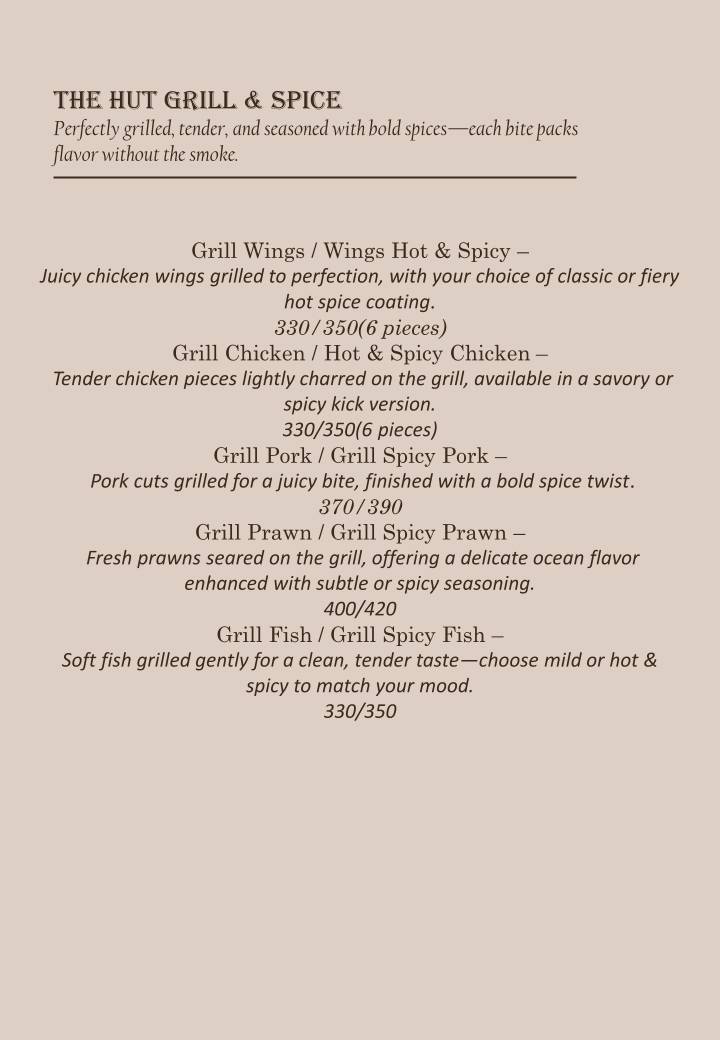 The Hut Restaurant - Shillong menu
