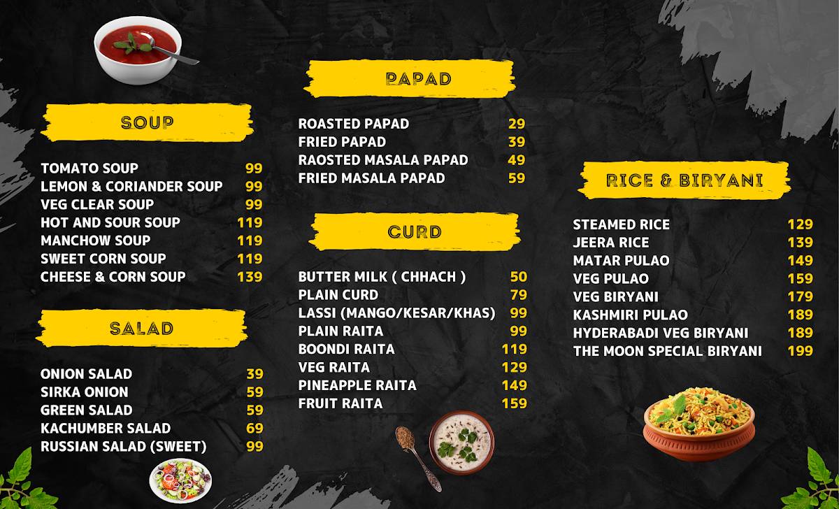 The Moon Restaurant menu