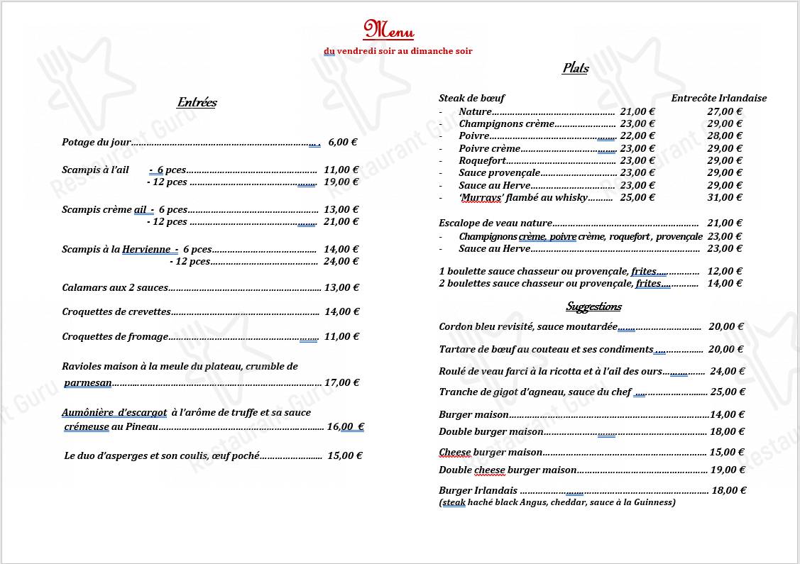 Menu pour The Murrays
