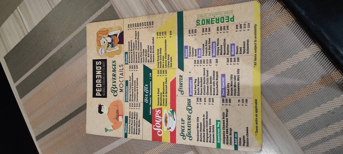 The Pedreno's Global Fusion Restaurant menu
