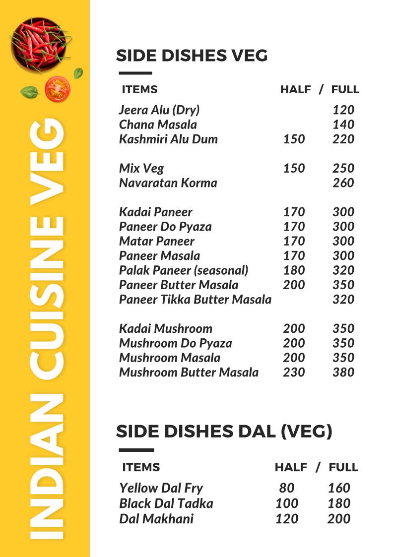 The Photographer's Kitchen menu