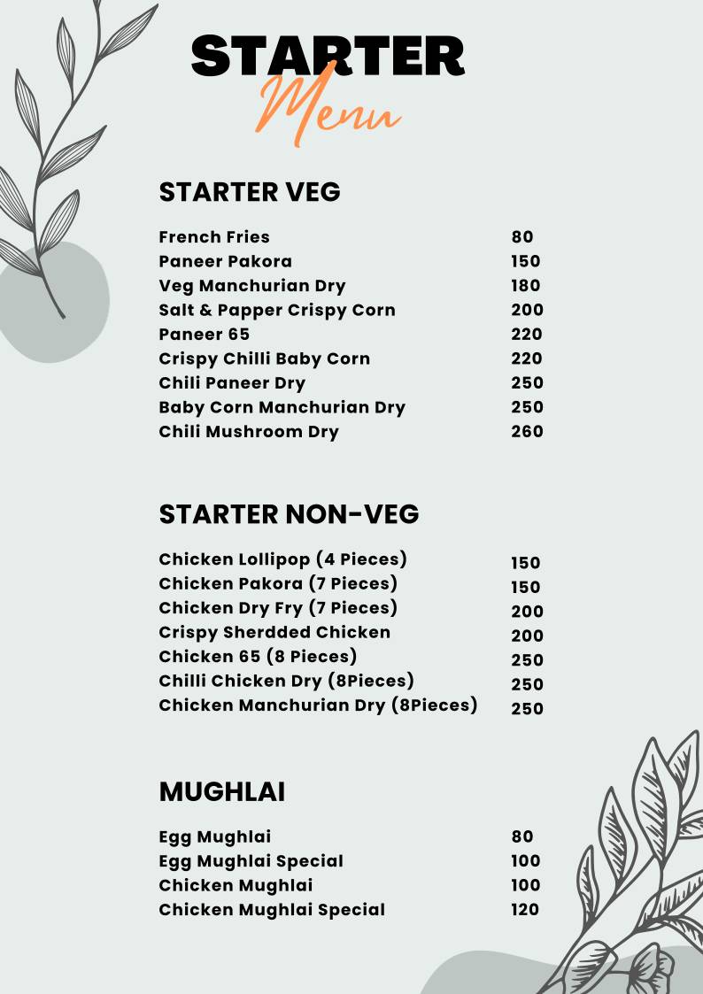 The Photographer's Kitchen menu