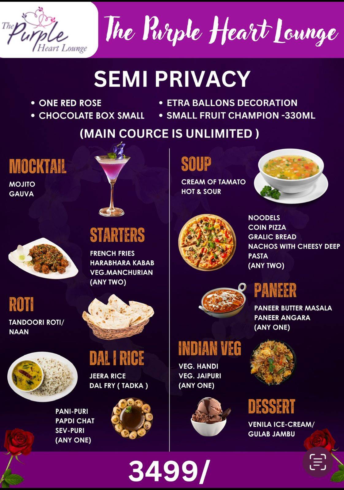 The Purple heart Lounge menu