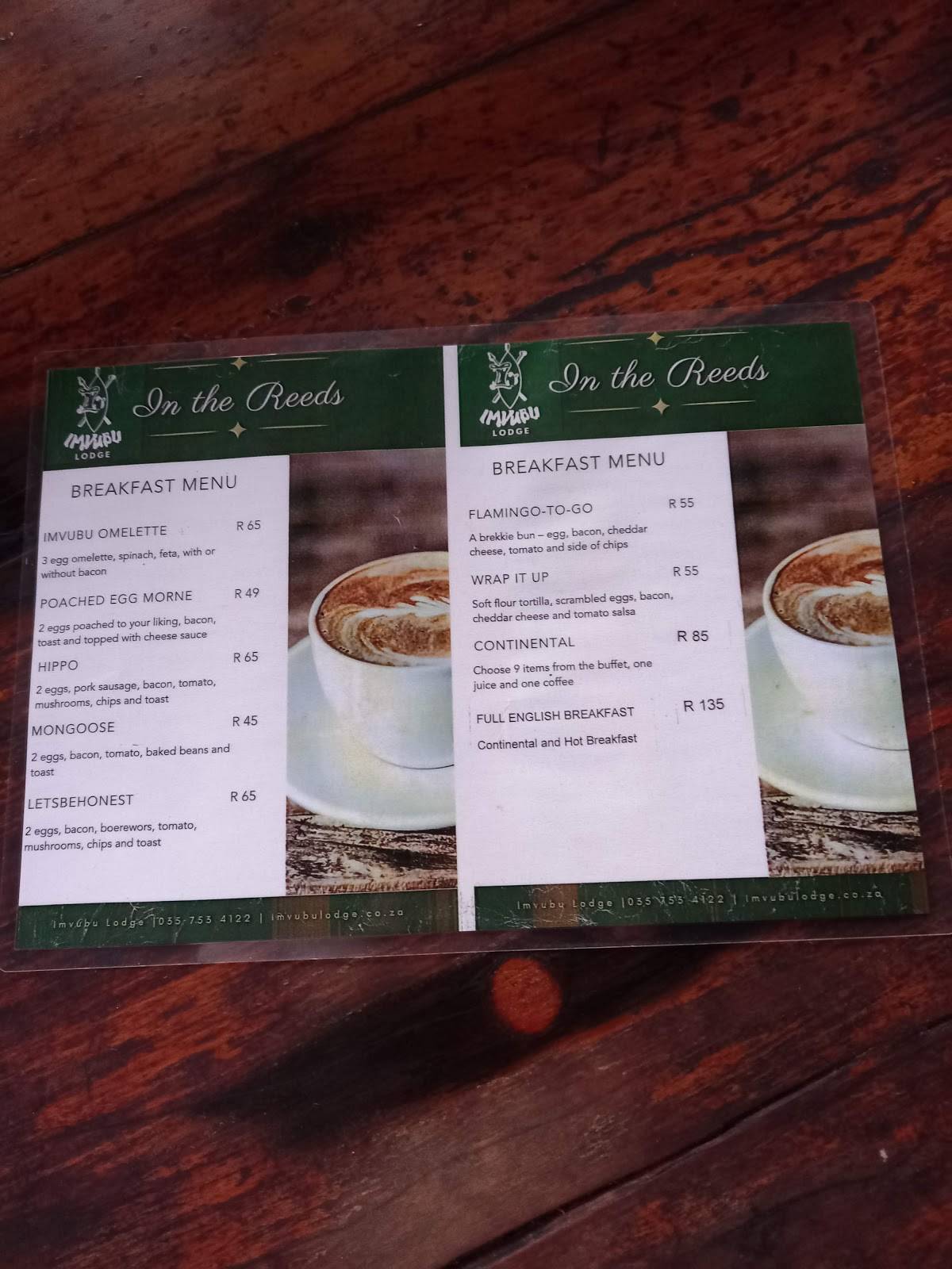 Menu at The Reeds Restaurant, Richards Bay