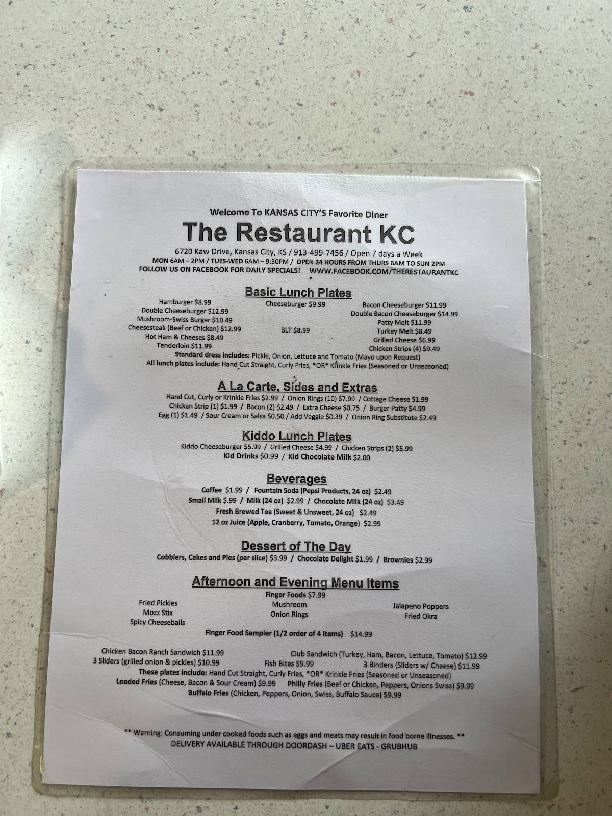 Menu at The Restaurant KC, Kansas City