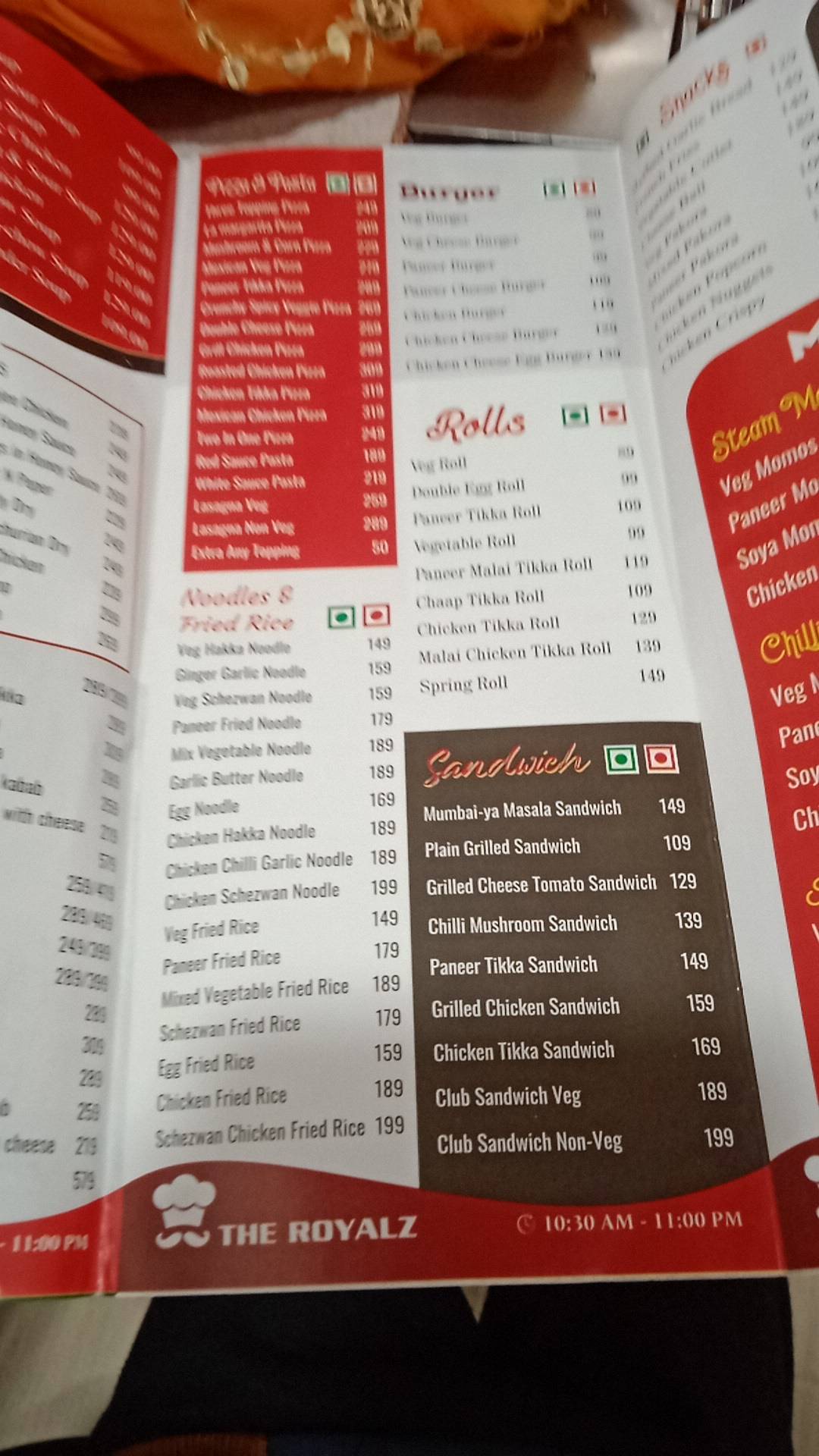 The Royalz menu