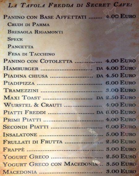 Menu di The Secret Cafè 