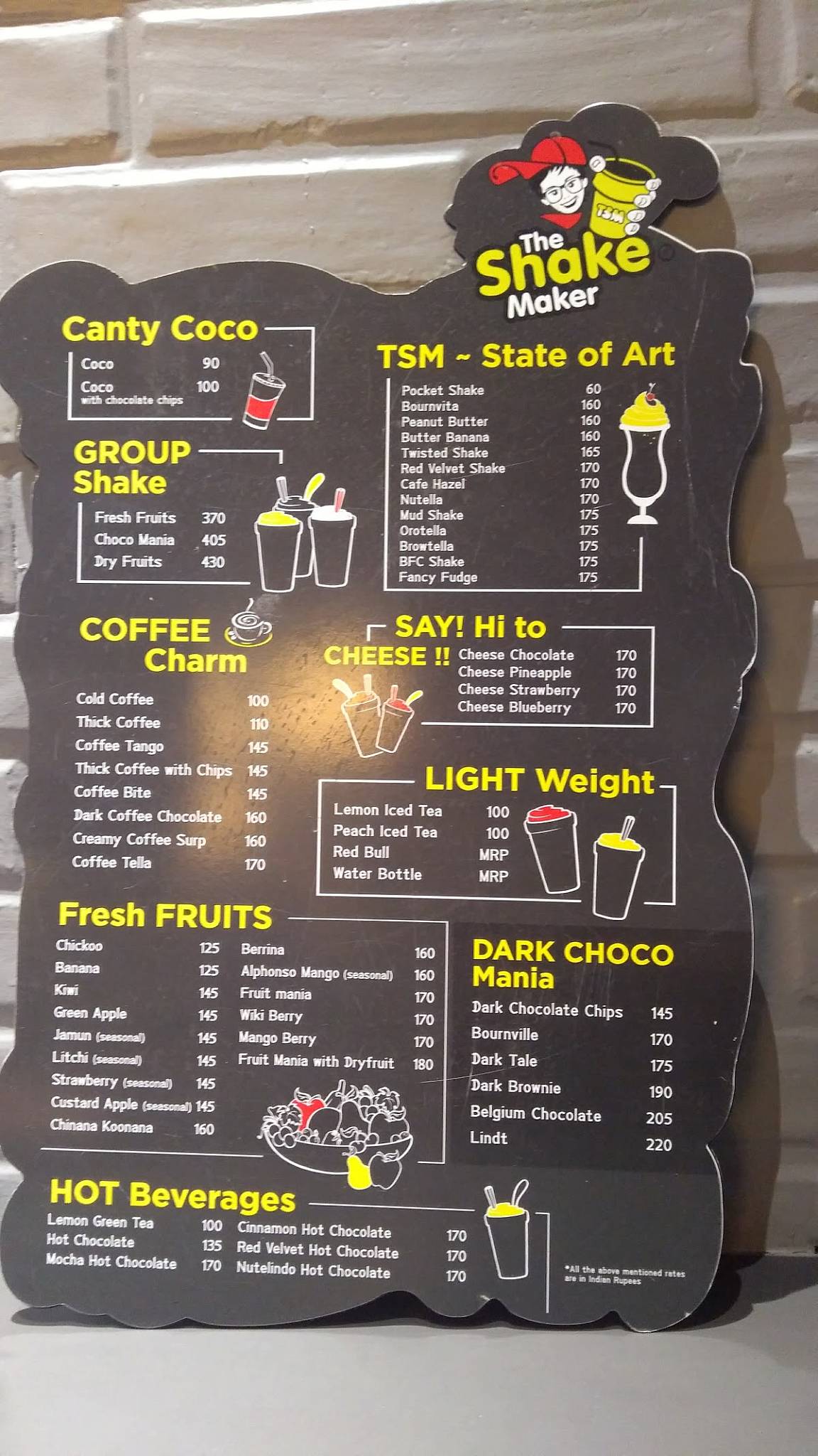 The Shake Maker, Mumbai menu