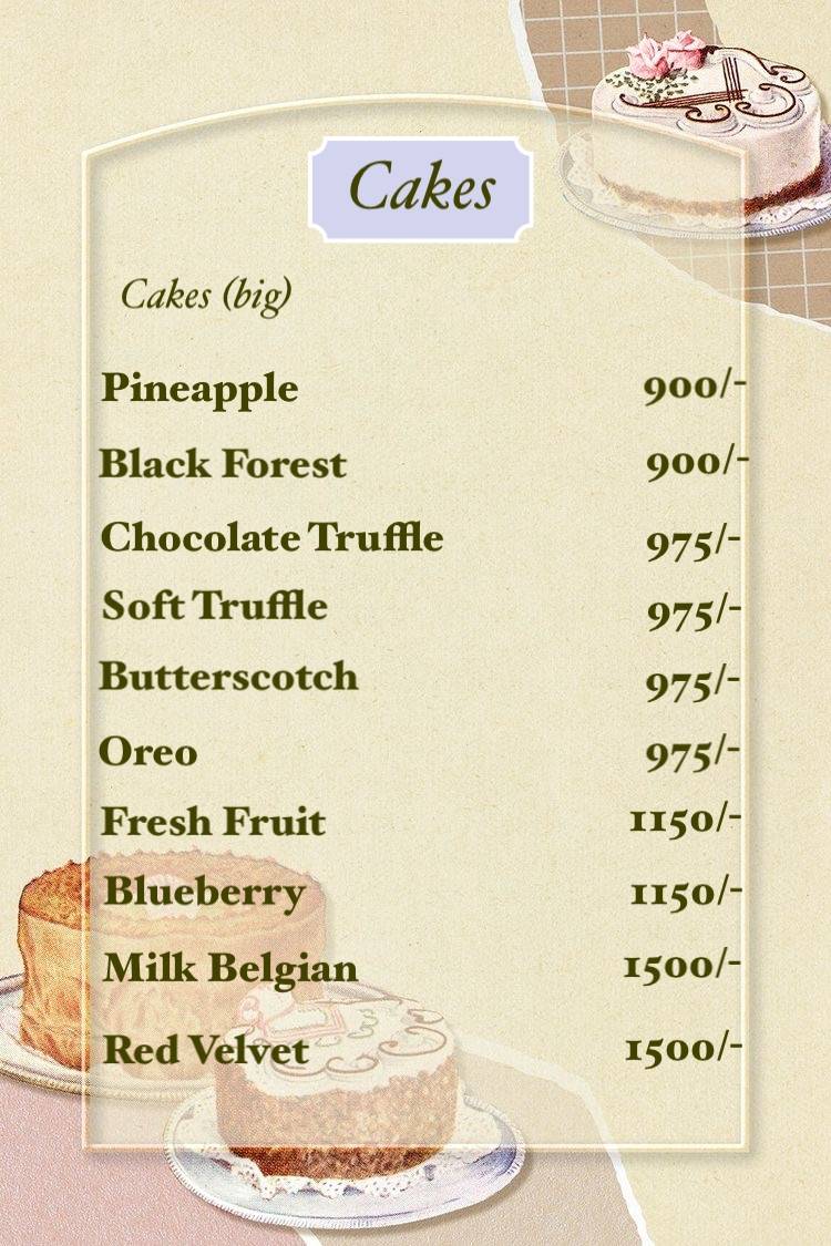 The Sweet Jar, Bakery & Cafe menu