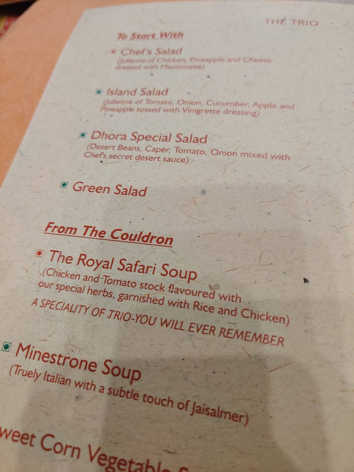 The Trio Restaurant Multicuisine Restaurant menu