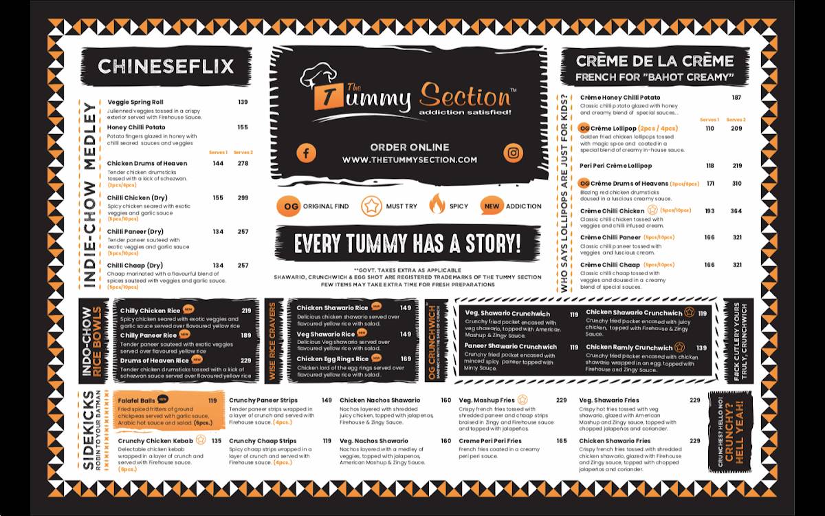 The Tummy Section, Punjabi Bagh menu