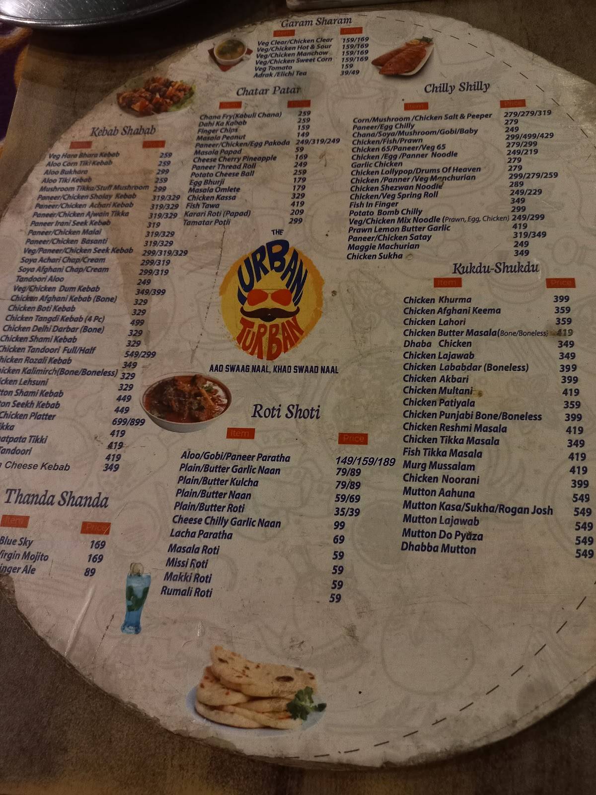 The Urban Turban menu