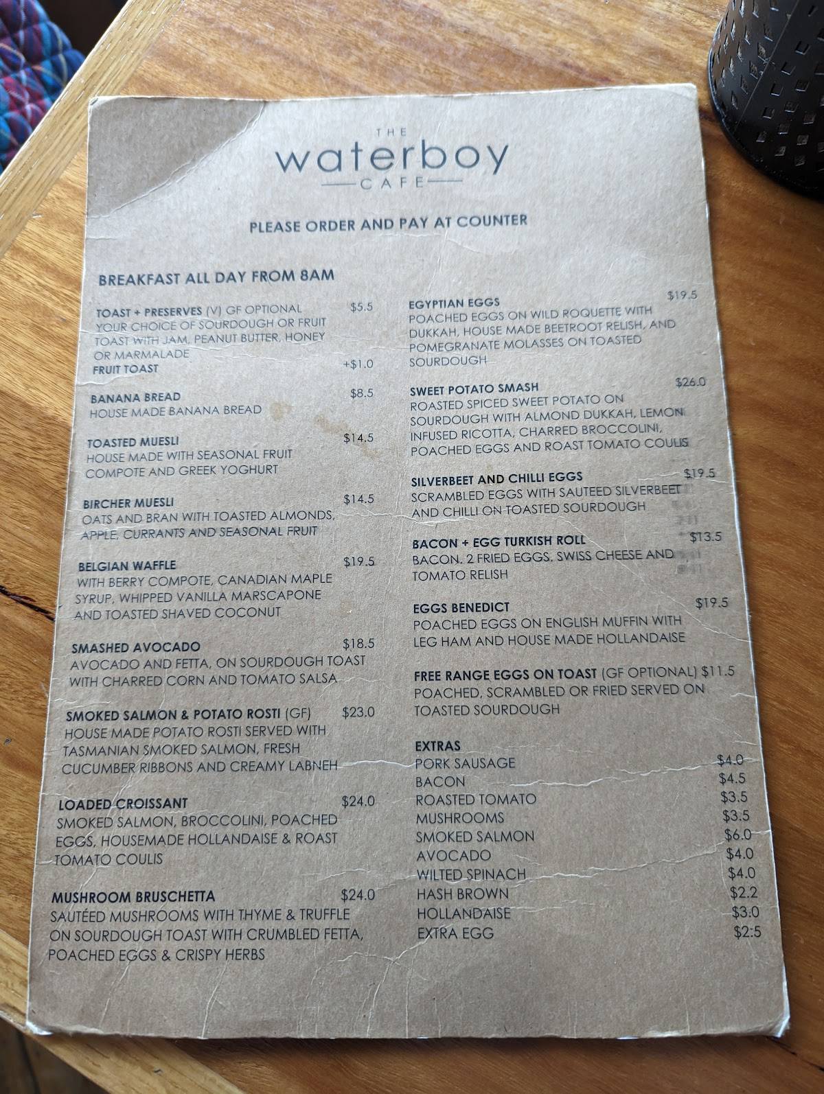 Menu at The Waterboy Cafe, Cowes