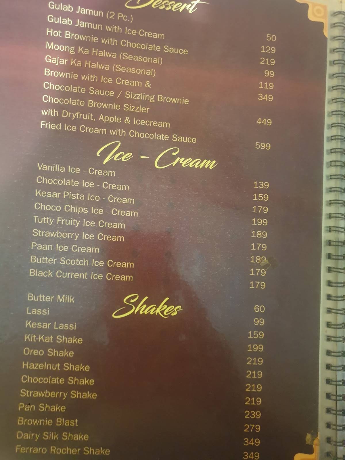 The Waterfall Restaurant Indore menu