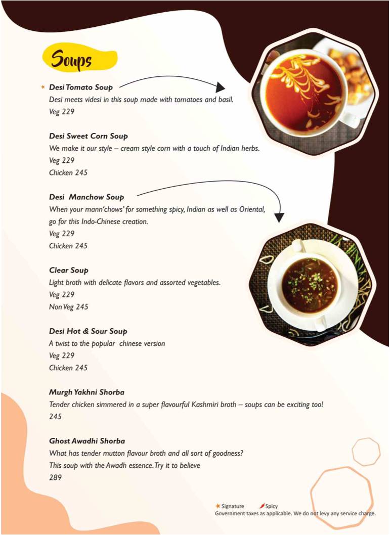 The Yellow Chilli Restaurant menu