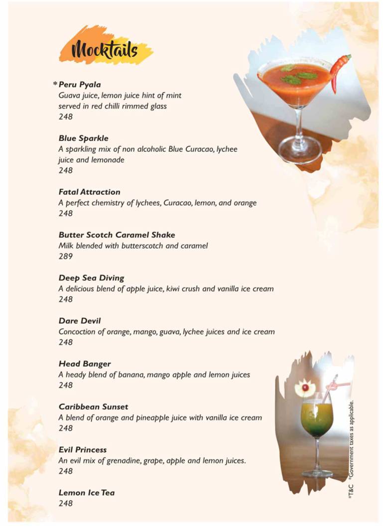 The Yellow Chilli Restaurant menu