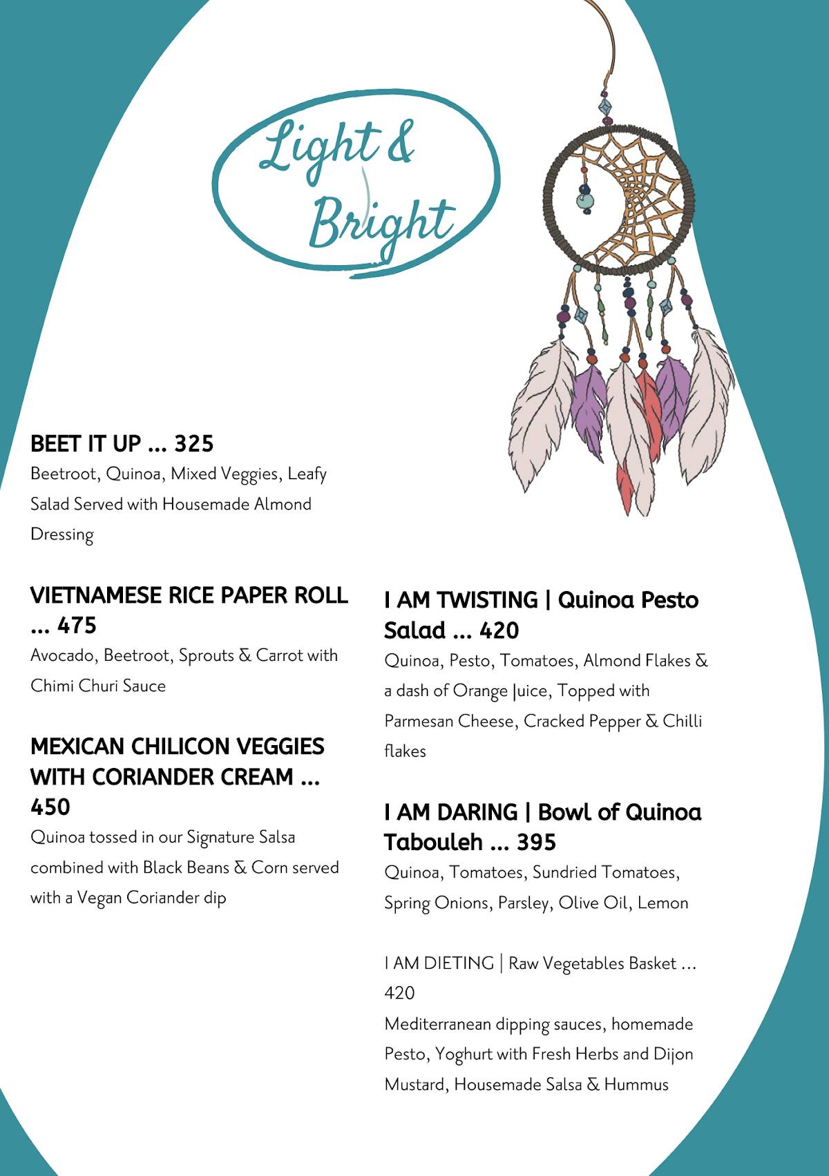 The Yoga House Studio & Cafe menu