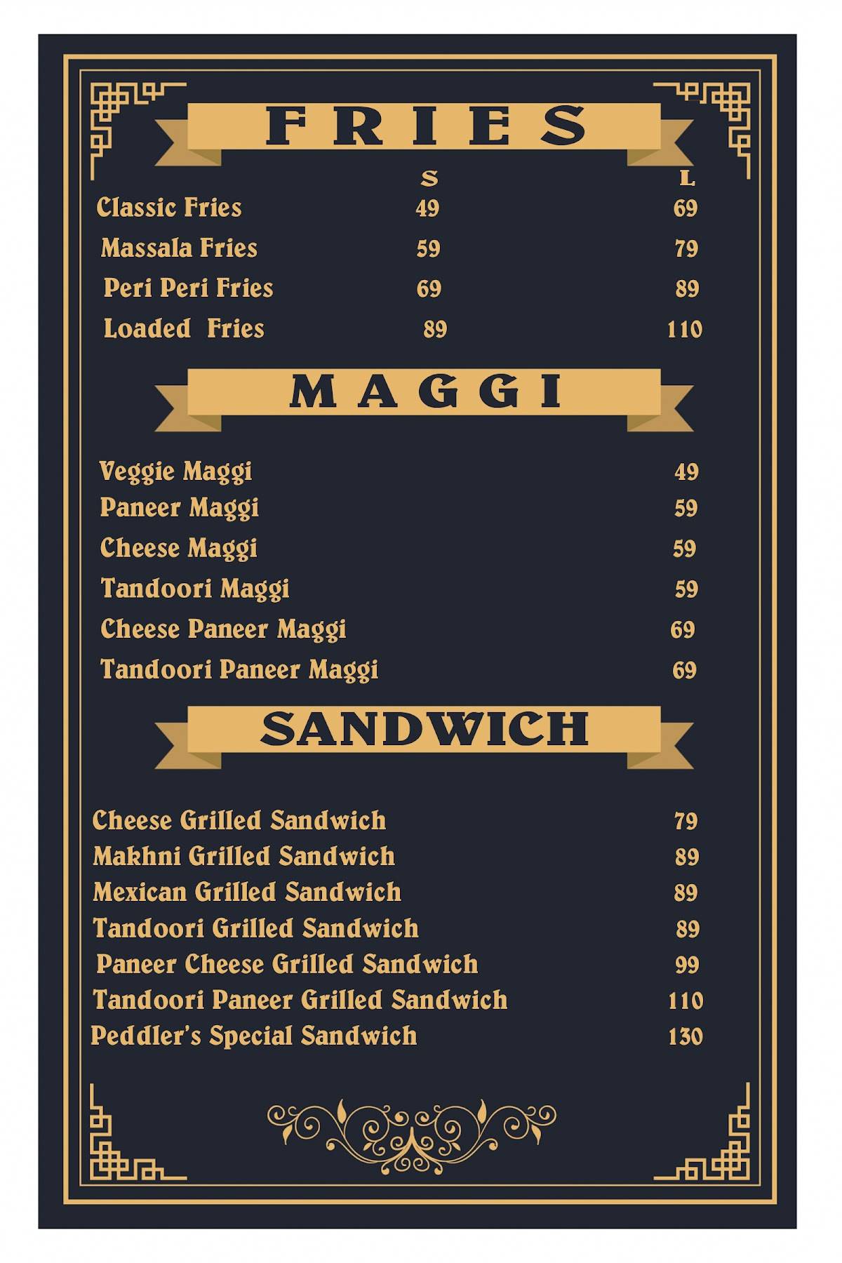 The peddler’s cafe menu