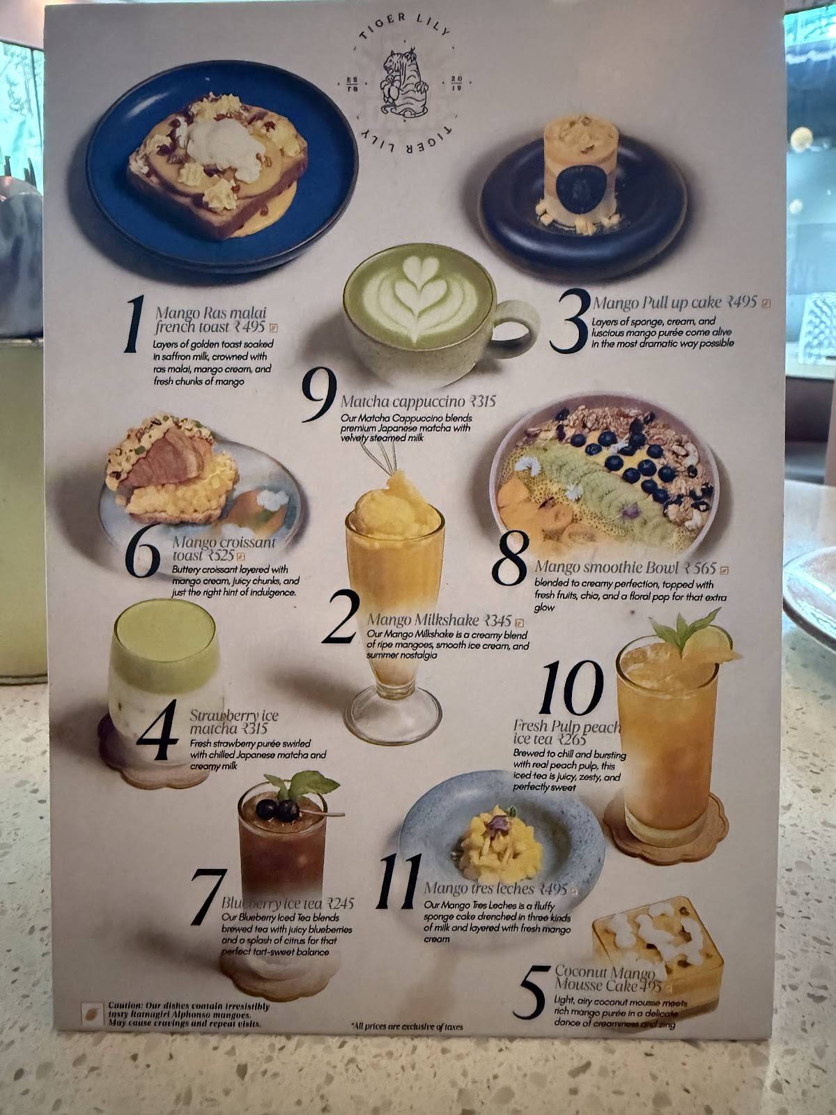 Tiger Lily - Cafe and Bistro Jubilee Hills menu