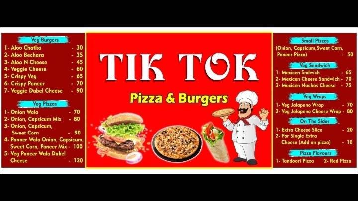 Tik tok pizza s Burgers menu