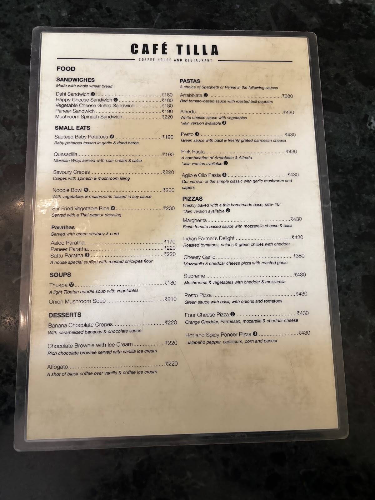 Tilla Shop & Café menu