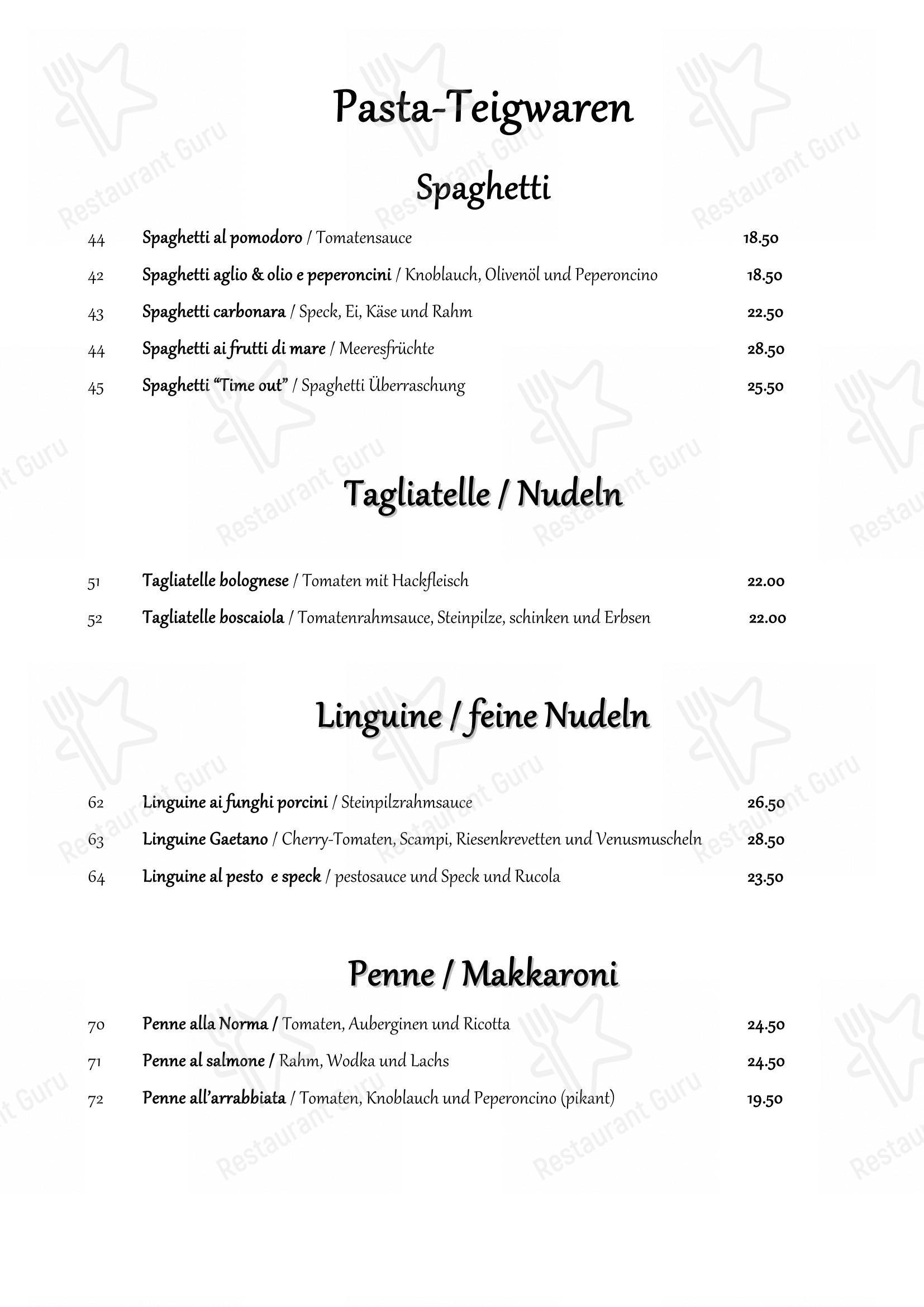 Menu per Time Out ristorante