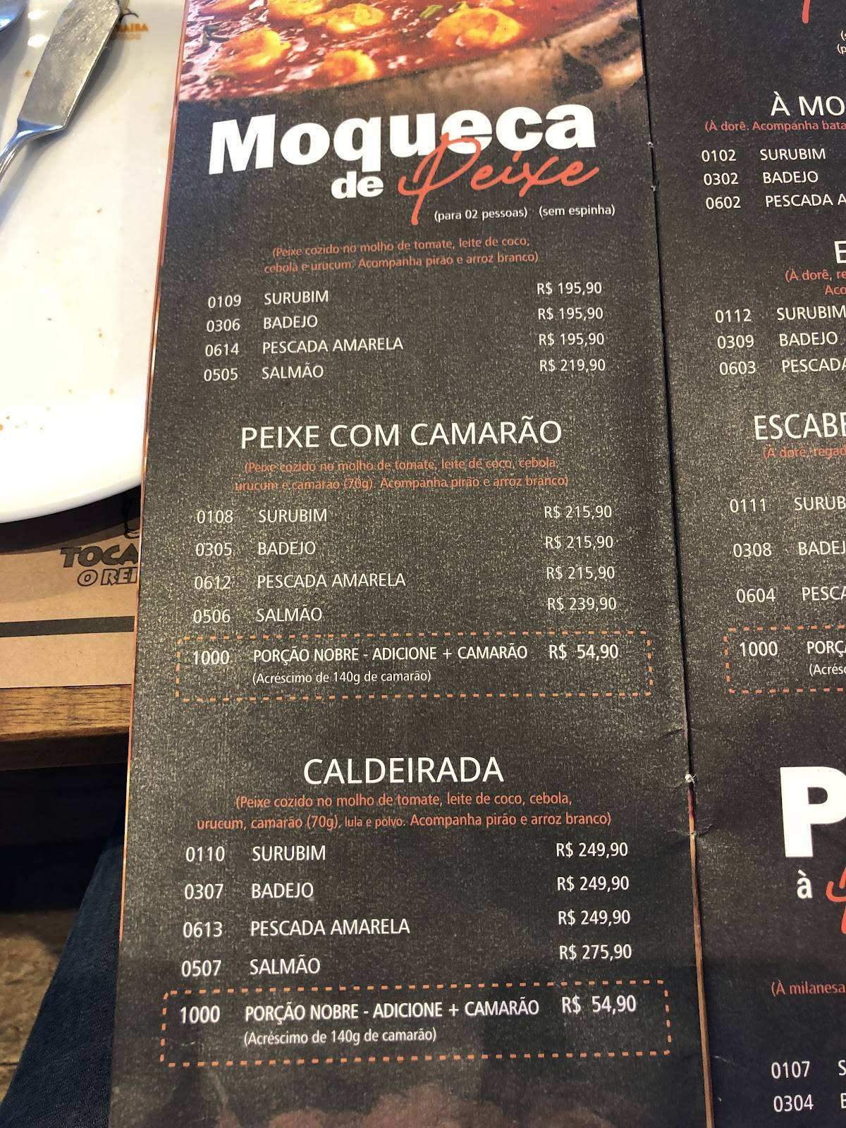 Restaurante Toca da Traíra cardápio