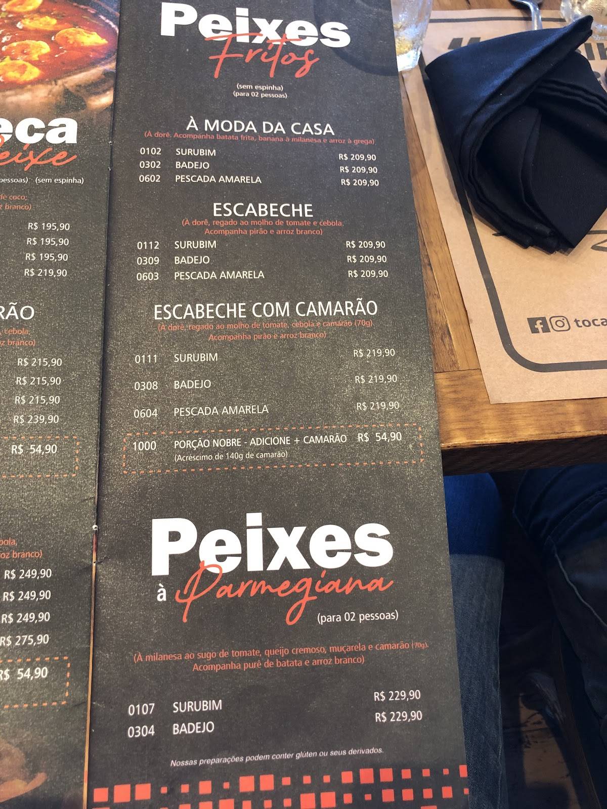 Restaurante Toca da Traíra cardápio