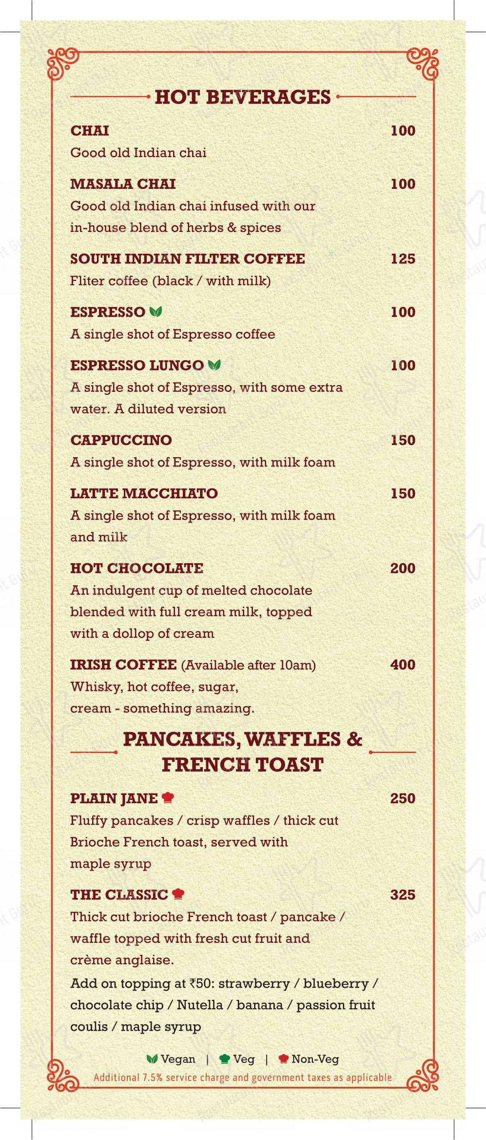 Menu for the Toit pub & bar
