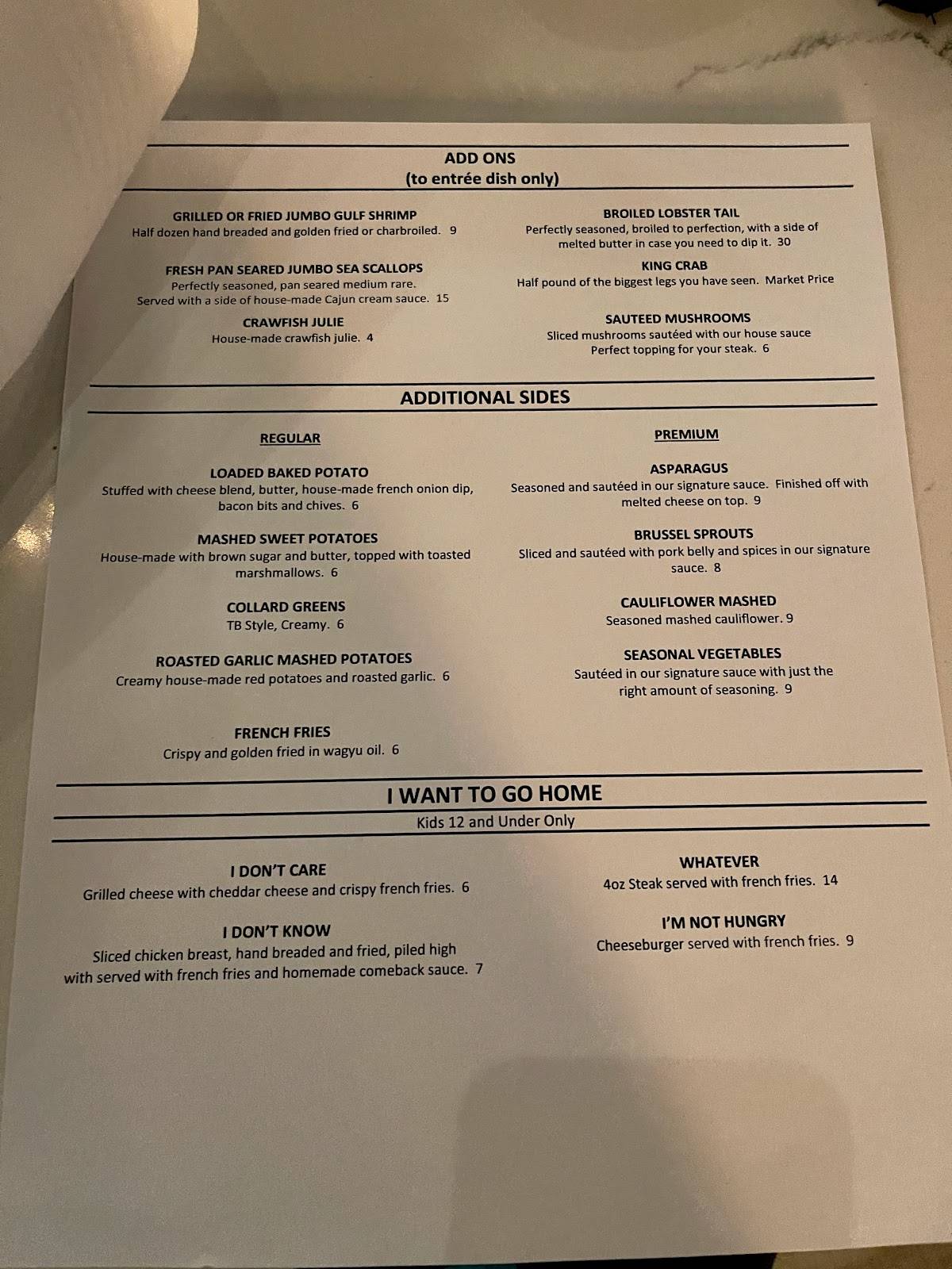 Menu at Tom Brown's Restaurant Madison, Madison