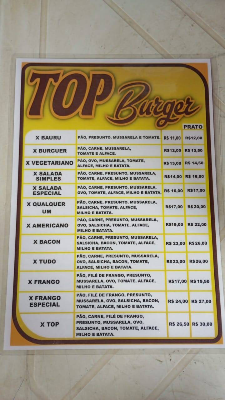 Top Burger cardápio