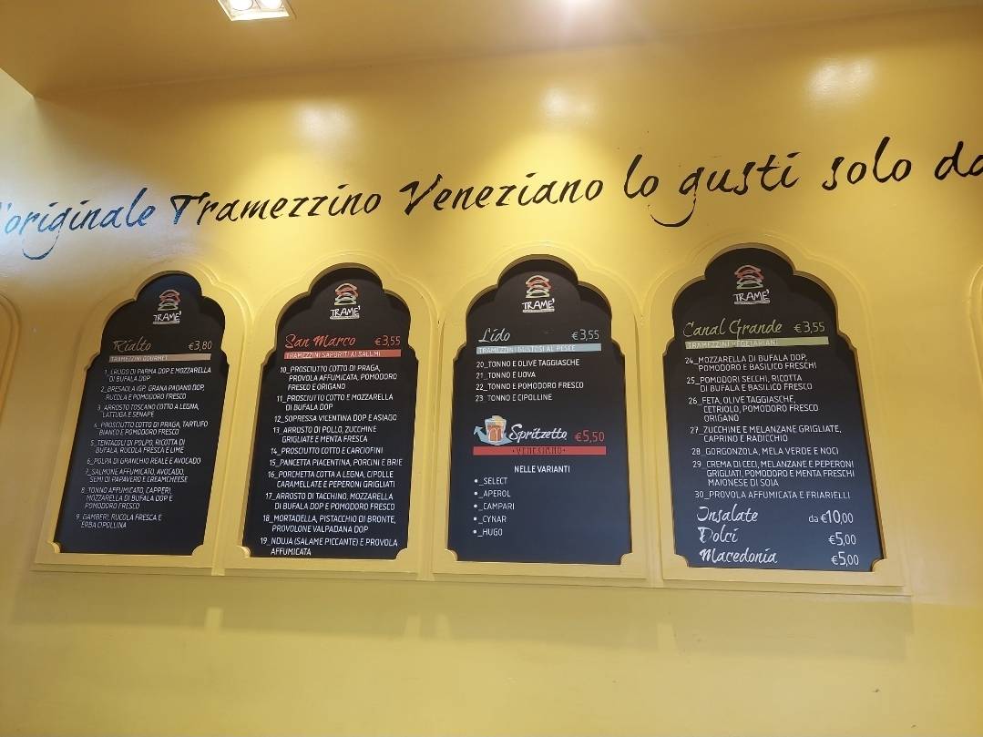 Menu di Tramé - Original Venetian Sandwiches - Pisani 