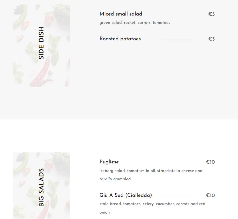 Menu di Giù A Sud -green Bistrot- 