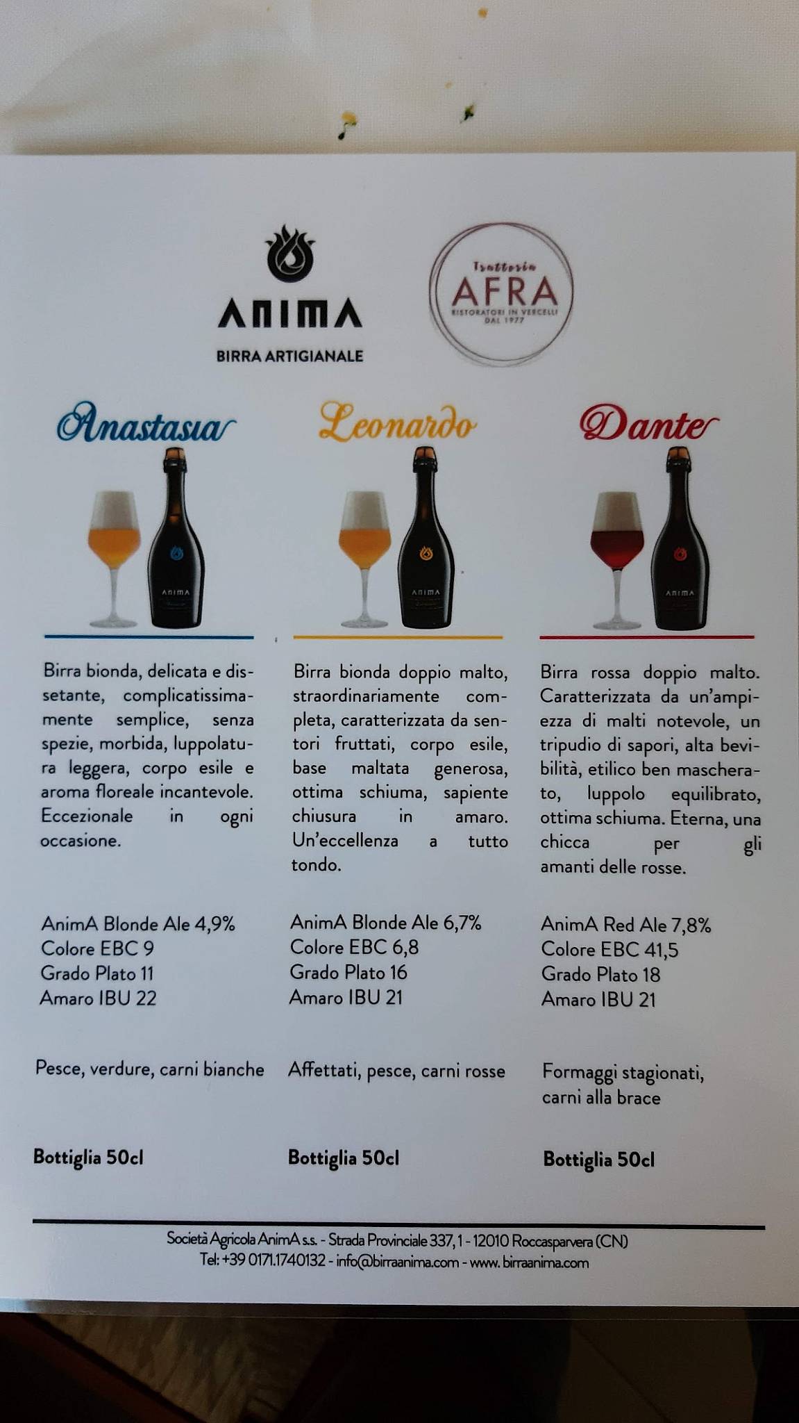 Menu di Trattoria Afra 