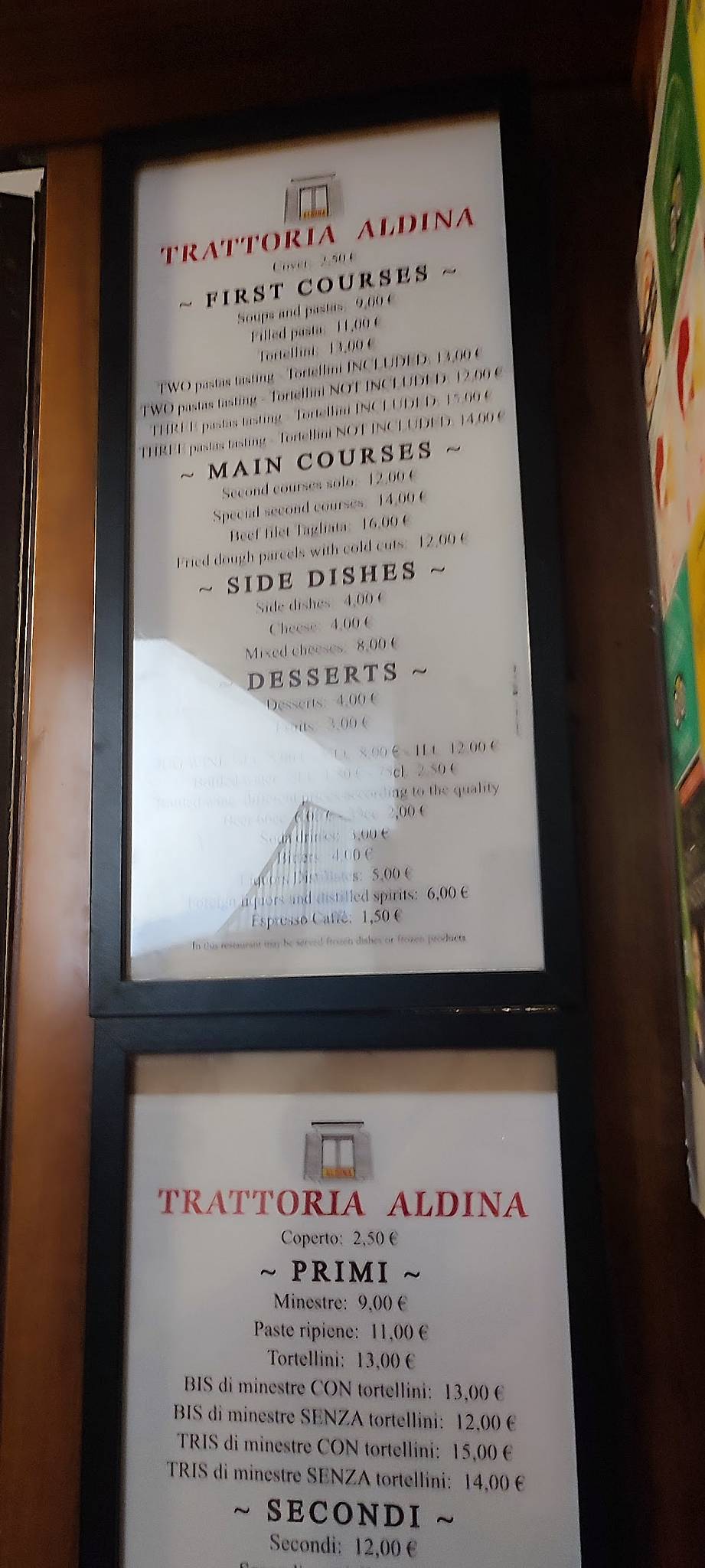 Menu di Trattoria Aldina 