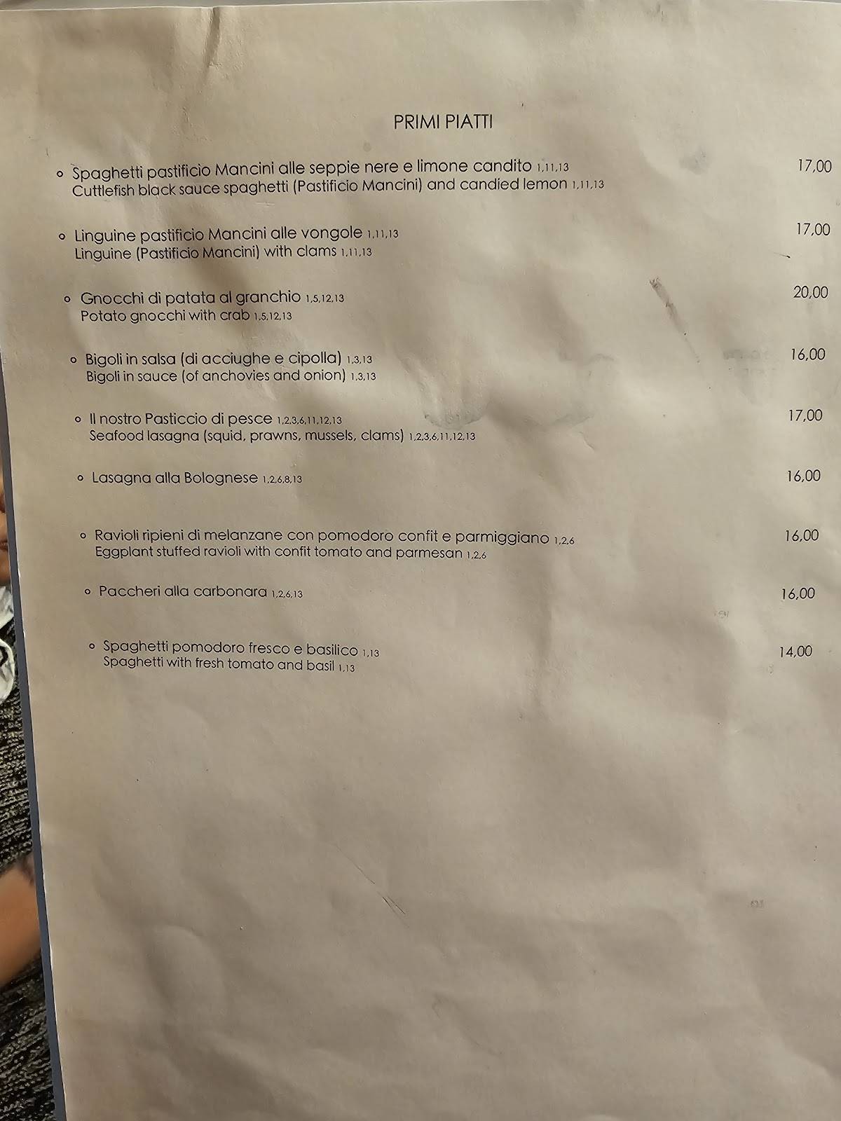 Menu di Trattoria alla Rivetta SAN MARCO 